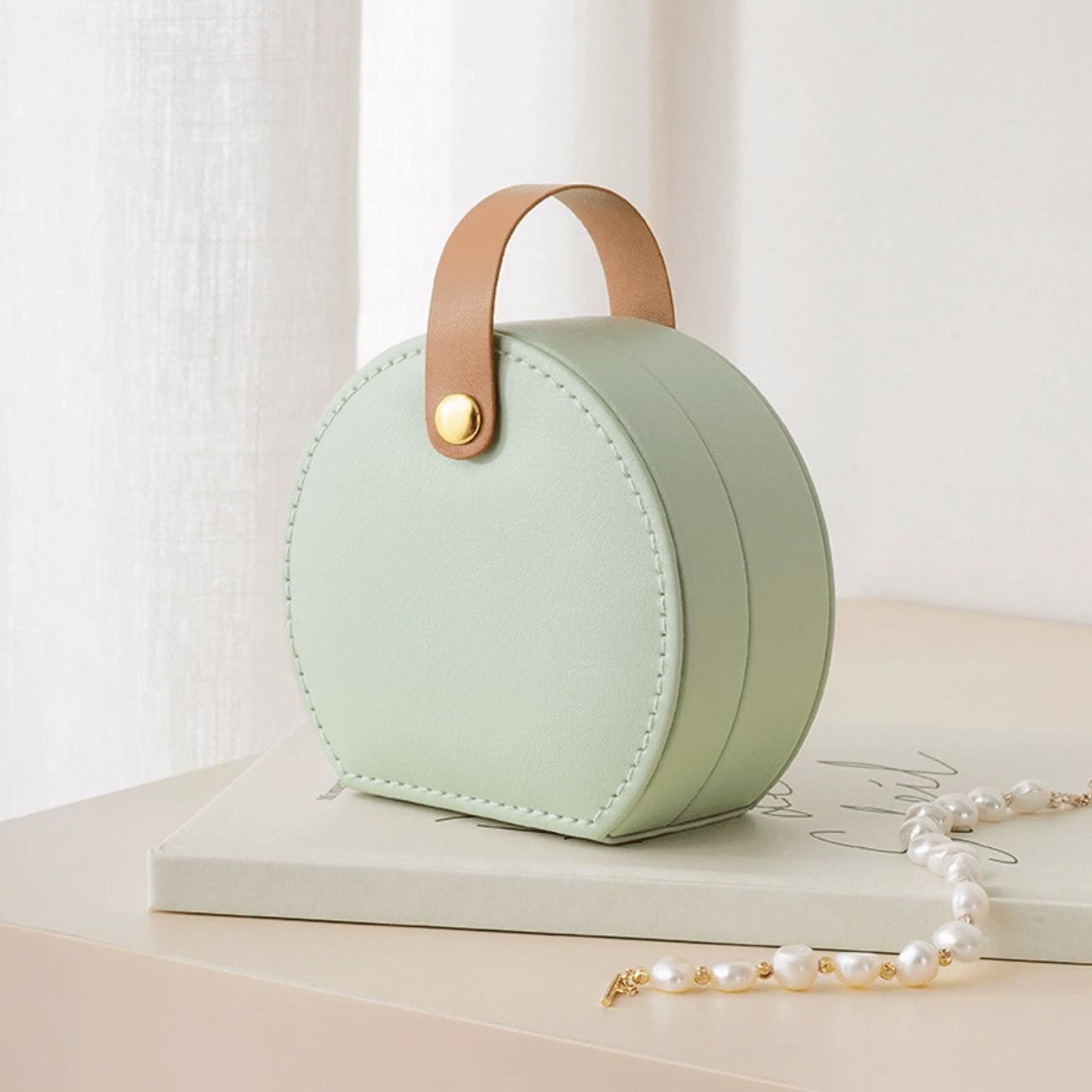 

1PC Women Mini Jewelry Storage Box, Portable Home Travel Earrings Necklace Storage Case, Ring Organizer PU Leather Display Case зелёный