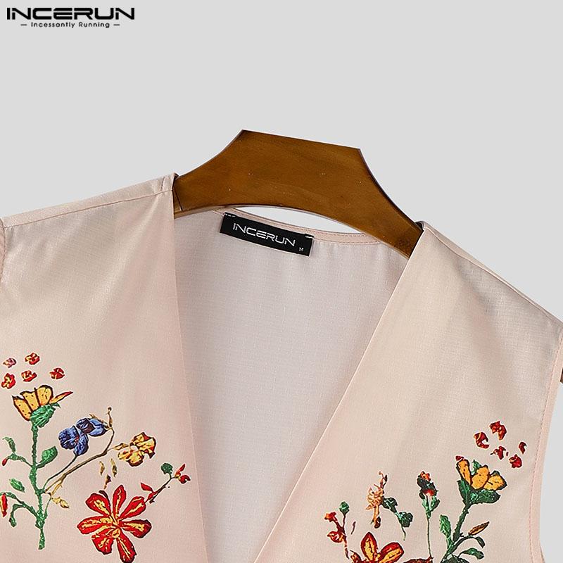INCERUN Men Sleeveless Floral Print Button Casual Loose Tank Tops