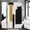 Modern Geometric Stroke Black Kitten Shower Curtain, Bathroom Decorative Shower Curtain, Waterproof Shower Curtain with Hooks