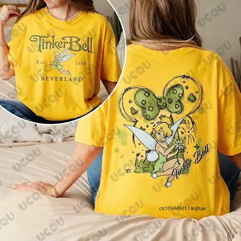 Retro    Tinker Bell 1953 Neverland Peter Pan Magical Print WoUnisex Cotton Tshirt Summer Short Sleeve Tees Casual Couple Top
