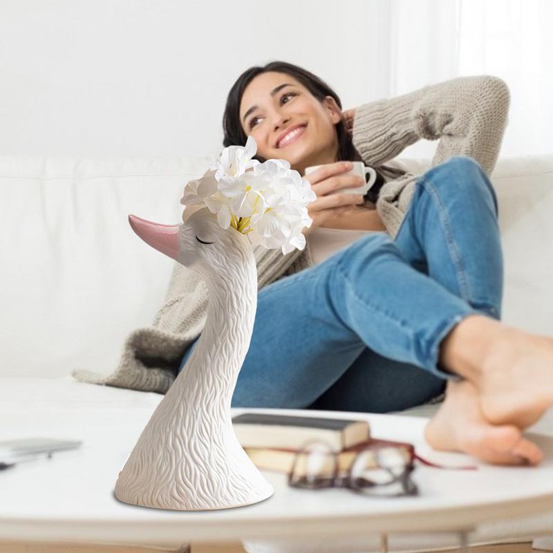 Ceramic Flower Vase White Cute Swan Figurine Planter Pot Home Bedroom Ornaments Ceramic Table Sculpture For Bathroom Living Room