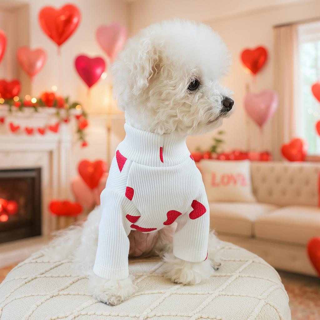 Love Print Turtleneck Dog Sweatshirt, Dog Winter Warm Clothes for Small Dogs Boy Girl, Pet Pullover Jumper, Cat Apparel