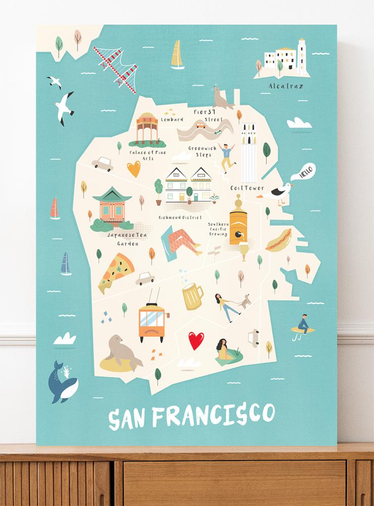 Plakat mapa ilustracja San Francisco