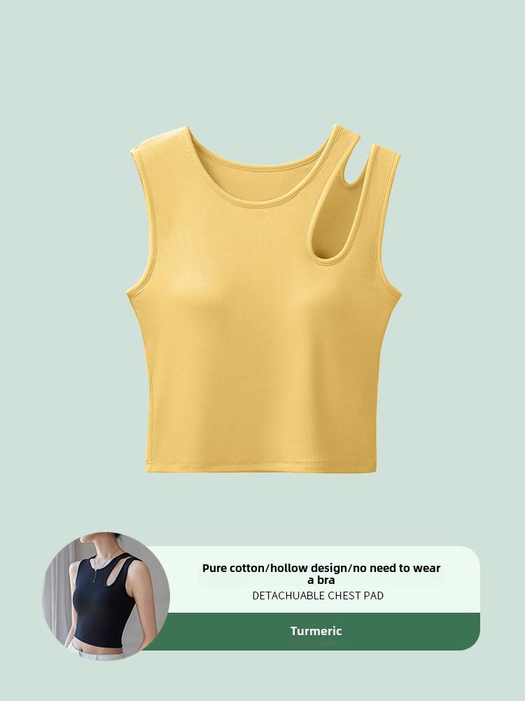 Women's Black Camisole Vest with Chest Pads - Summer Short Chic Bra Top