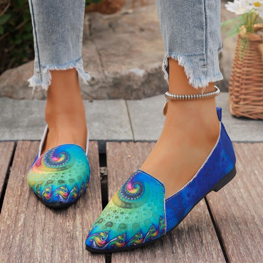 Fashion Female Shoes on Sale 2024 Vintage Print Women's Flat Shoes Casual Fashion Lazy Shoes Anti-slip Wear-resistant Ladies Work Shoe