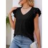 Solid Color V-neck Short-Sleeve T-shirt Solid Color and V-neck Pleated Short Sleeves T-shirt Women