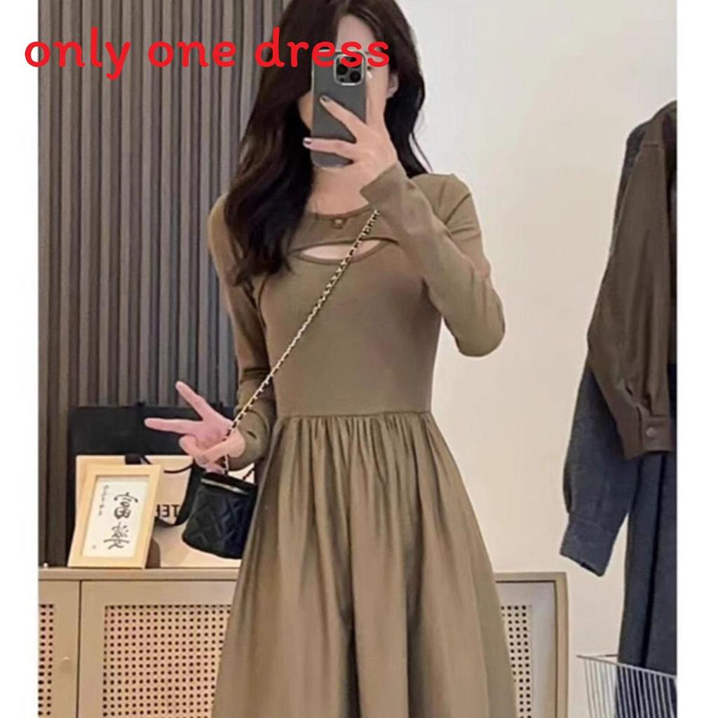 French Style Knit Spliced Long Dress With Hood For Elegant Autumn Women