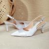 Pointed silver high heels women's stiletto 2025 new large size temperament empty strap single shoes French bag head sandals