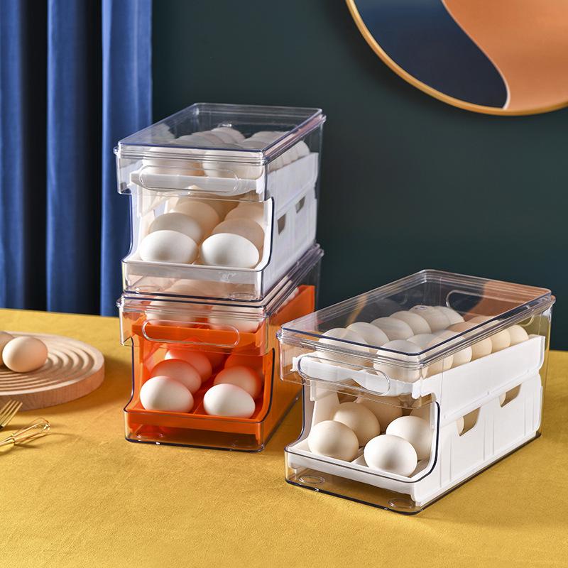 Stackable Double-Layer Slide-Out Egg Storage Box - Transparent, Shockproof, Quick-Freeze Refrigerator Organizer