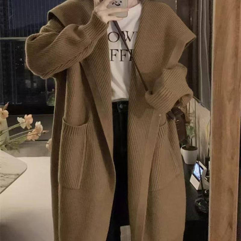 Women's Retro Lazy Style Mid-Length Wool Cardigan Coat - Autumn/Winter 2025