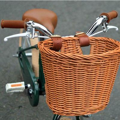 Kinderfahrradkorb vorne, Fahrrad-Hängekorb, Fahrradkorb aus PP-Rattan, gewebter Korb mit verstellbaren Gurten
