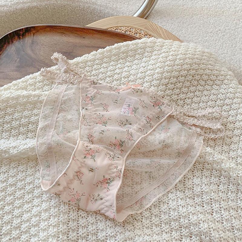 Women's panties  Cross waistband Hipsters Low Rise Lace Strappy Panties Transparent Mesh Floral Pattern Sweet Bowknot sexy femal