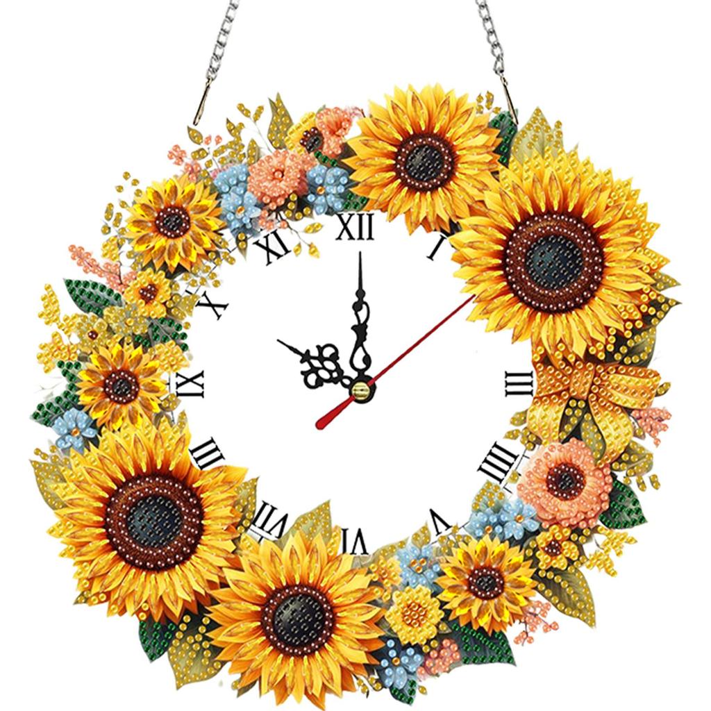 2D/Flat DIY Special Shape Rhinestone Diamond Art Clock Wall Pendants Diamond Clock Art Pendant Window Hanging Art for Home Decor