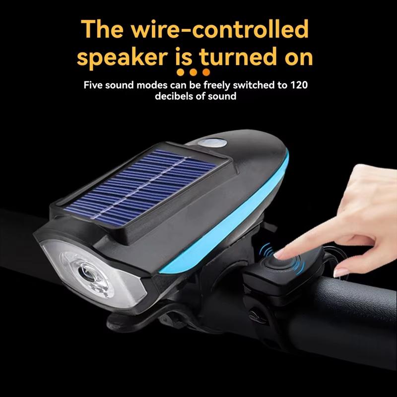 Solar Bicycle Light With Horn Led Bike Front Lamp Headlight For Bicycle Mountain Road Bike Electric Bell Cycling Accessories