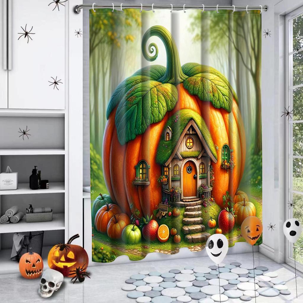Harvest Thanksgiving Maples Pumpkin Pattern House Bathroom Shower Curtain With 12 Hooks Bathroom Decor And Accessories