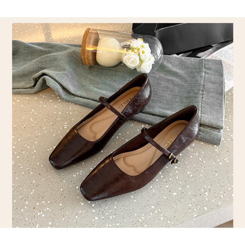 

Square head spring Mary Jane women s shoes commuter thick heel single shoes wide fat feet low heel large size women s shoes to 45 коричневий
