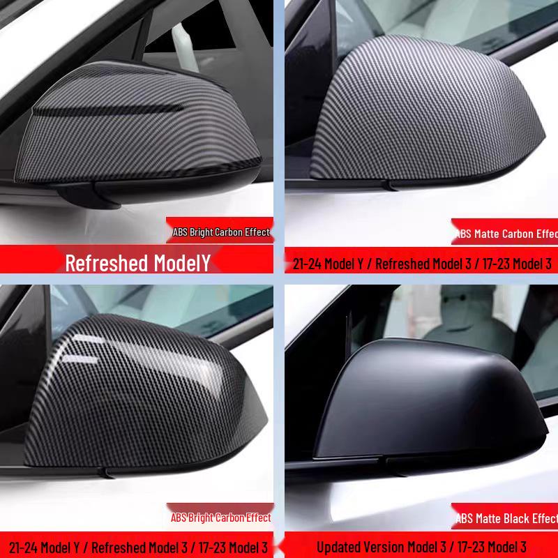 Tesla Model Y/3 Carbon Fiber Texture Rearview Mirror Cover – Backup Camera Shell Protector