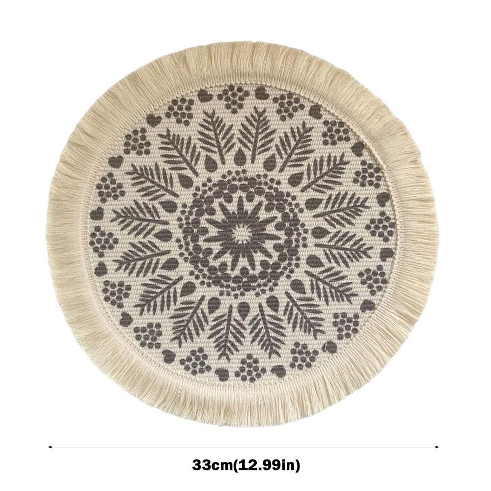 Bohemian Braided Weave Round Woven Placemats Heat Resistant Non-Slip Bohemian Placemat Tassel Jute Placemats Kitchen Table