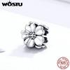 WOSTU Pink Flower Charms 925 Sterling Silver Blossom Flower Beads Fit Original Bracelet Pendant Jewelry For Women