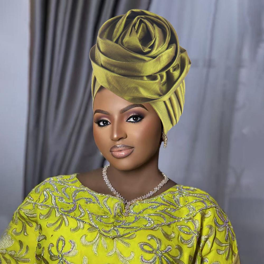 Rosenblumen Afrikanische Turbanmütze für Damen Kopfbedeckung Kopftücher Nigerianische Hochzeitsfeier Kopfbedeckung Mütze