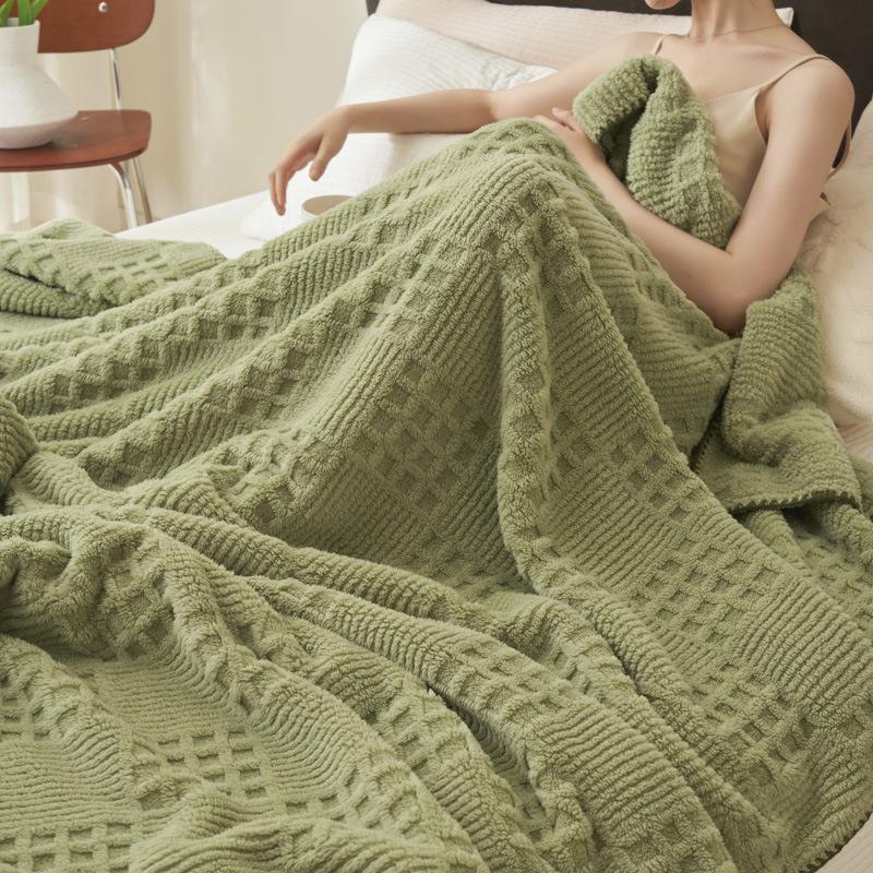 Thickened Warm Double Sided Fleece Throw Blanket Soft Flannel Jacquard for Winter Gift