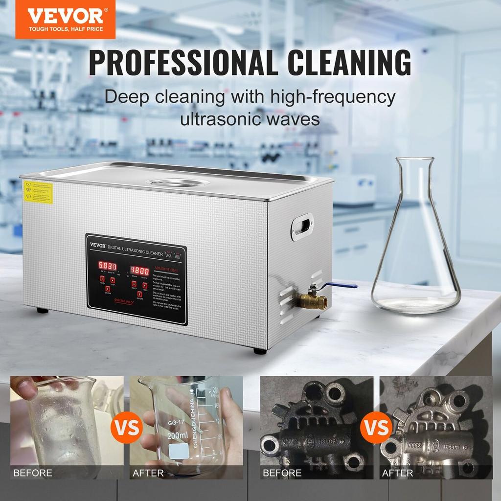 Ultrasonic Cleaner with Digital Timer & Heater, Professional Ultra Sonic Jewelry Cleaner, Stainless Steel Heated Cleaning Machine for Glasses Watch
