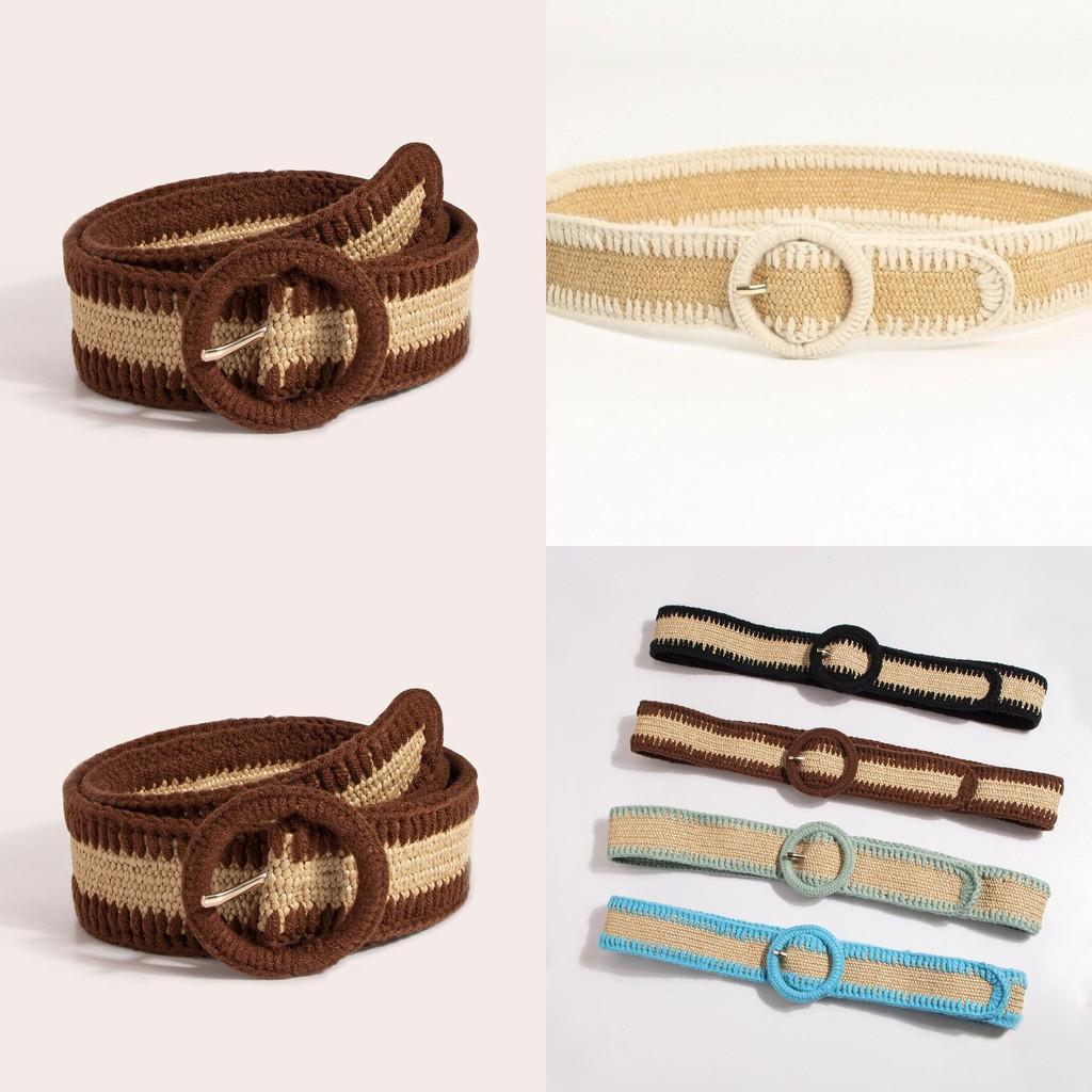 Boho Inspired Womens Stretchable Fabric Belt With Alloy Buckle For Casual Wear