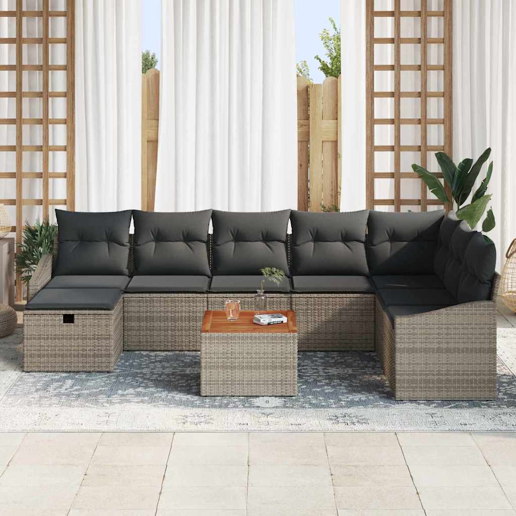 9 Piece Grey Garden Sofa Set with Cushions and Storage