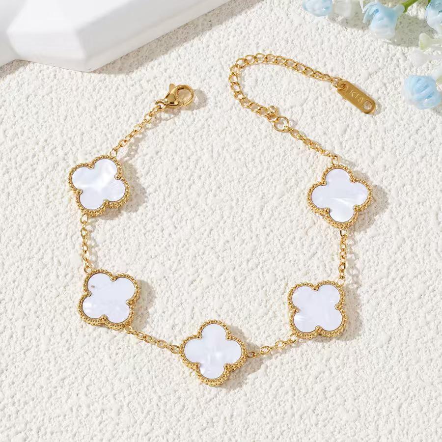 Pulsera de trébol de cuatro hojas de 15 mm - Joyería clásica de cinco flores, oro de 18k, no se decolora.