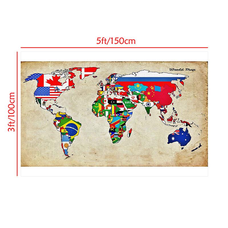 Kunst-Hintergrundtuch Retro-Weltkarte mit Nationalflaggen Wandposter, Rahmenlos für Zuhause Geografische Werkzeuge, Reisebedarf