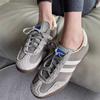 Women's Suede Sneakers Lace-up Low-top Casual Shoes Retro Style Striped Walking Shoes