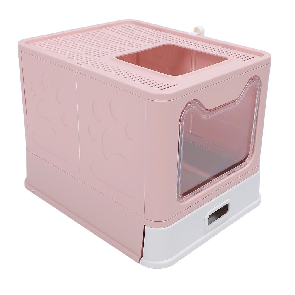 Enclosed Cat Litter Box Stainless Steel Large Drawer Style Odor Proof Anti Splashing Foldable Cat