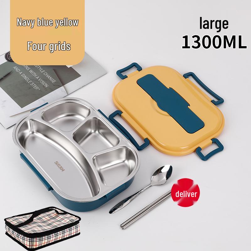 Fiambrera Bento Portátil de Acero Inoxidable 304 con Separadores – Gran Capacidad, Diseño de Hebilla Cuadrada, Estilo Nórdico para Estudiantes