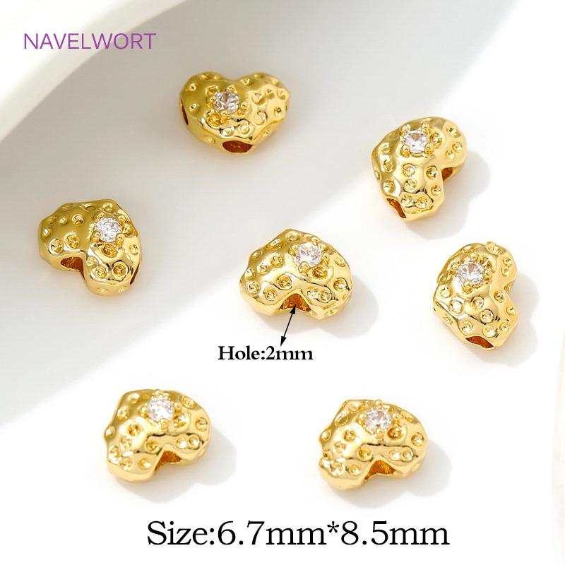

6.7mm*8.5mm Beads Separators 18K Gold Plated Brass Heart Spacer Beads For Jewelry Accessories DIY Bracelets Making Supplies 2 pieces