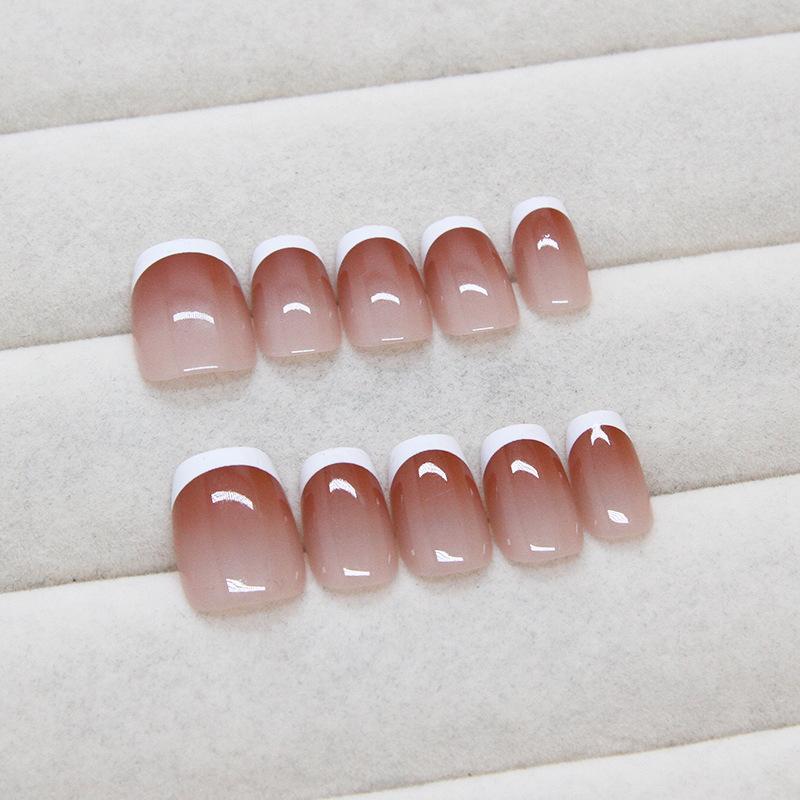 Sand red gradual change wearing nail piece white French nail piece smudging fake nail simple detachable nail piece 30 pieces