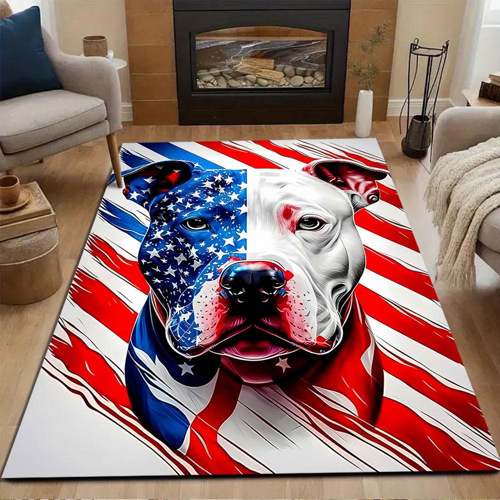 Patriotic Pitbull Design Patterned Carpet, Non Slip Mat Suitable for Living Room and Bedroom Sofas