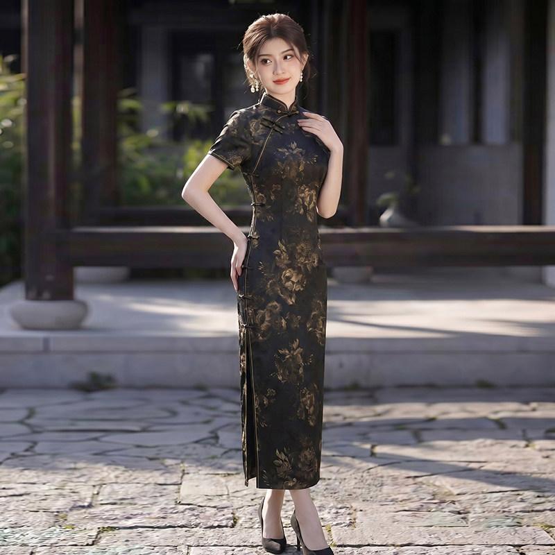 Black national style new Chinese style daily Suzhou long cheongsam improved young 1011 new women's high-end catwalk