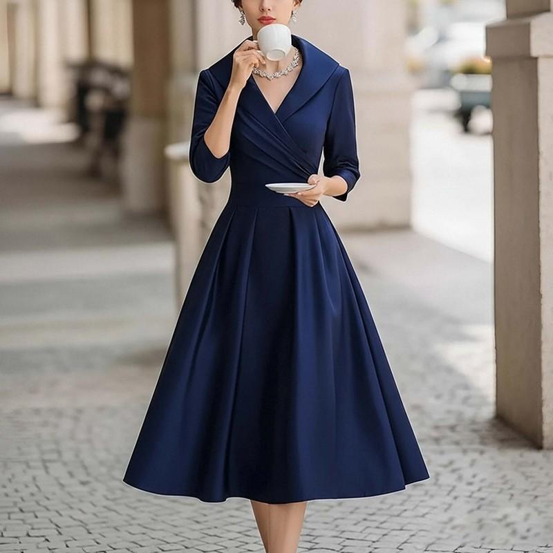 European American Fashion Temperament Waist Slimming V-neck Dress 3XL