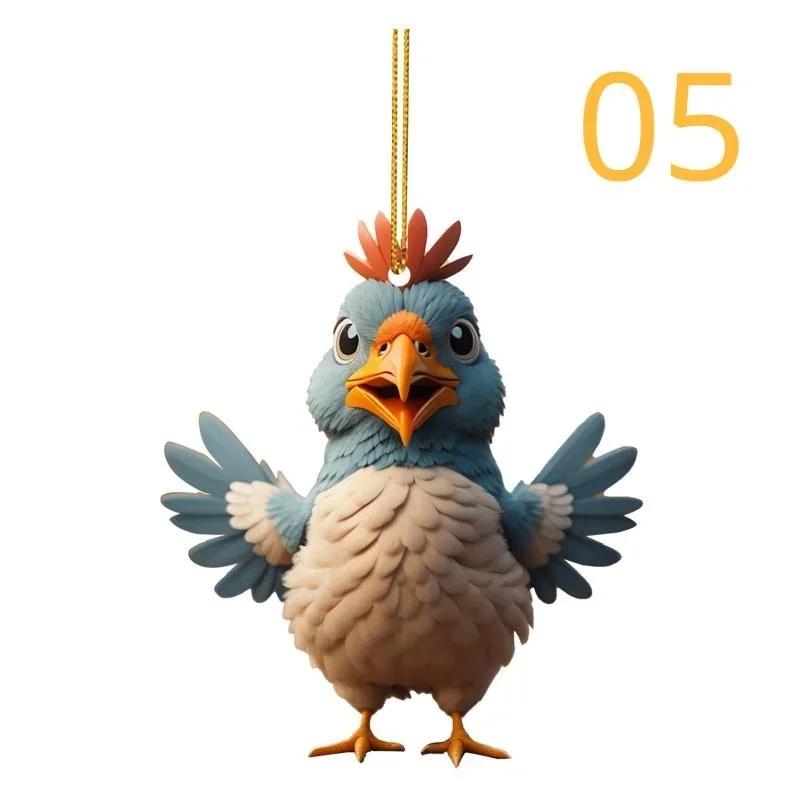 Acrylic Rooster Pendant 6styles Car Rearview Mirror Backpack Hanging Crafts New Year Christmas Tree Decors Gifts 1pc New