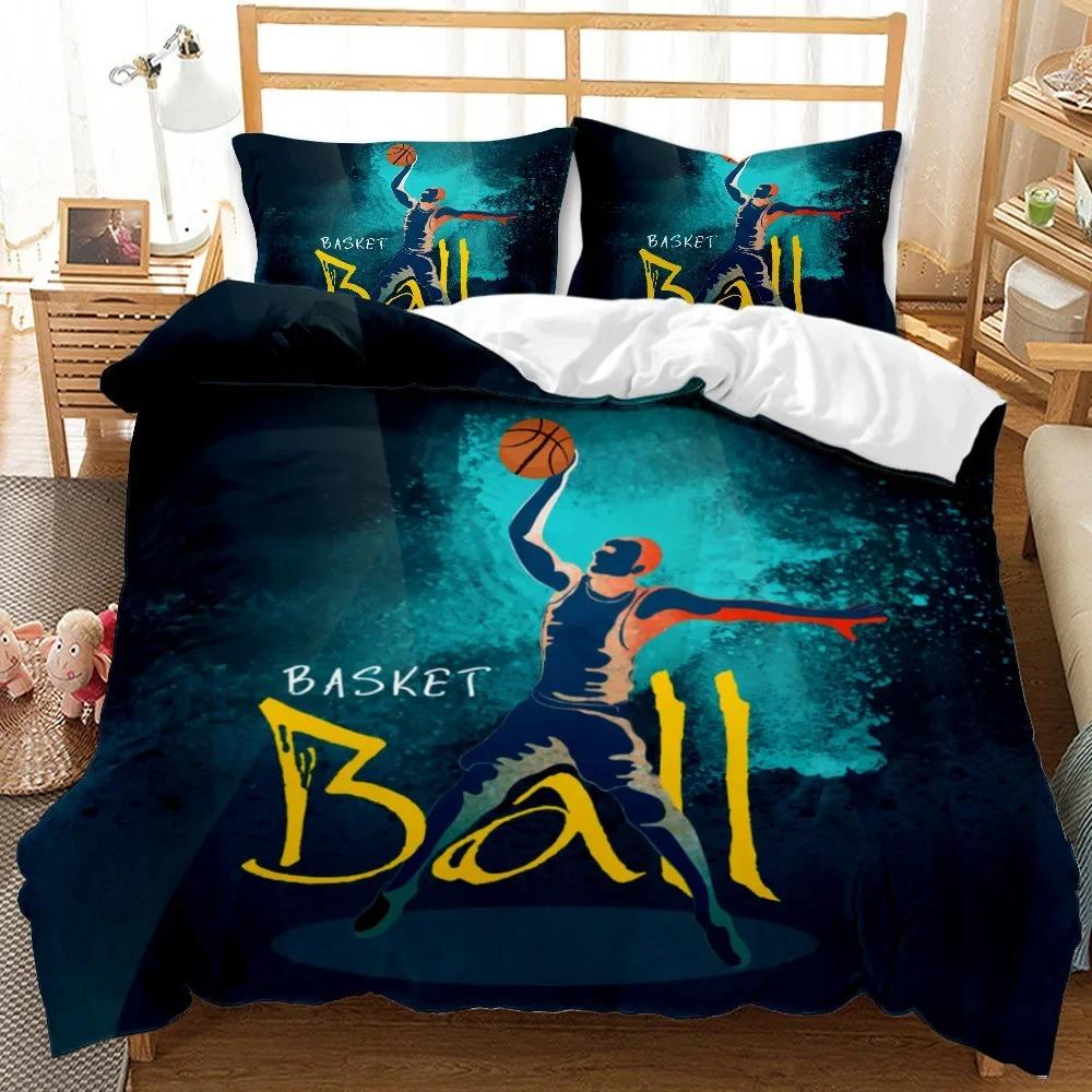 Basketball Duvet Cover Set Twin Size Sports Bedding Fire Pattern Microfiber for Boys Teens