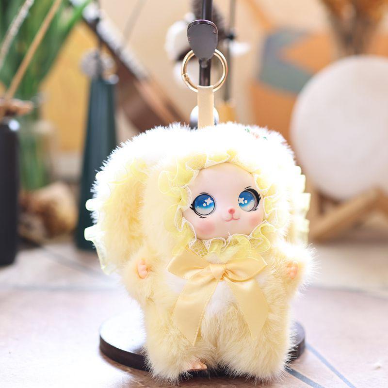 Plush Rabbit Vinyl Doll Keychain Pendant 1PC Cute Animal Toy for Purse Backpack Desk Decor жёлтый