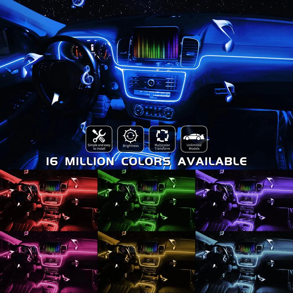 Neon Car LED Interior Lights RGB Ambient Light Fiber Optic Kit With APP Wireless Control LED Auto Atmosphere Decorative Lamp