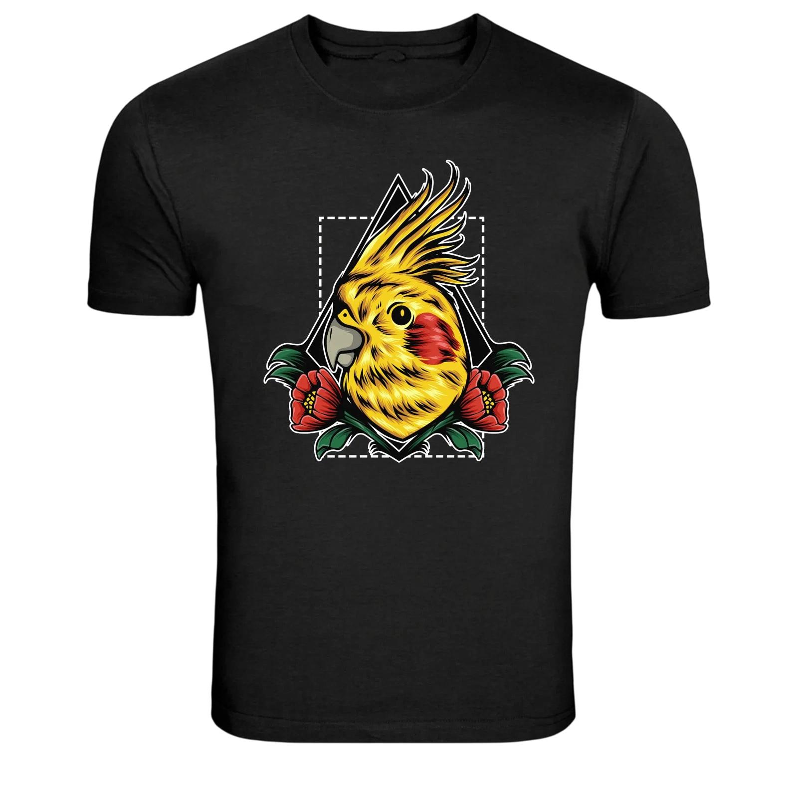 Cockatiel Bird With Flowers Cute Parrot Animal Lover Graphic T-Shirt 2XL