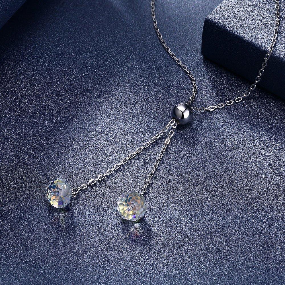 Rockyu brand jewelry - Popular necklace for women, sterling silver (925), pendant, tassel, crystal, Asian ethnic style.
