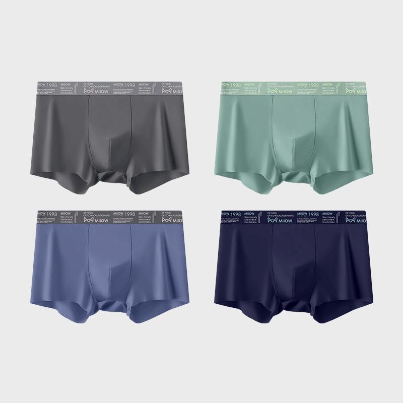 MiiOW 4 Stück Eis Seide Übergröße Flache Ecken Hose, Bequem und Kühl, Atmungsaktiv, Einfarbig Nahtlose Unterwäsche für Männer, Sommer Neu L-5XL