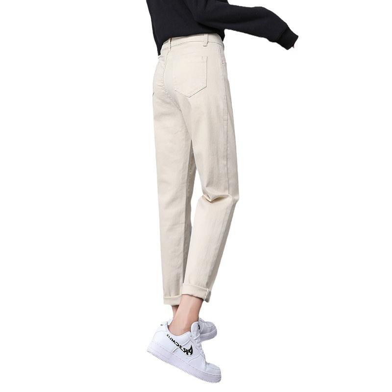 2025 Summer Beige High-Waist Slimming Loose Women's Jeans - Nine-Point Daddy Style