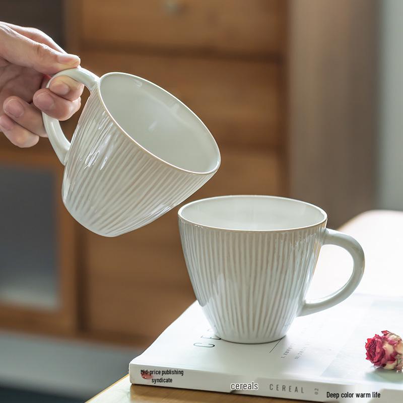 Retro Embossed Ceramic Mug – Office & Home Coffee, Tea, or Water Cup