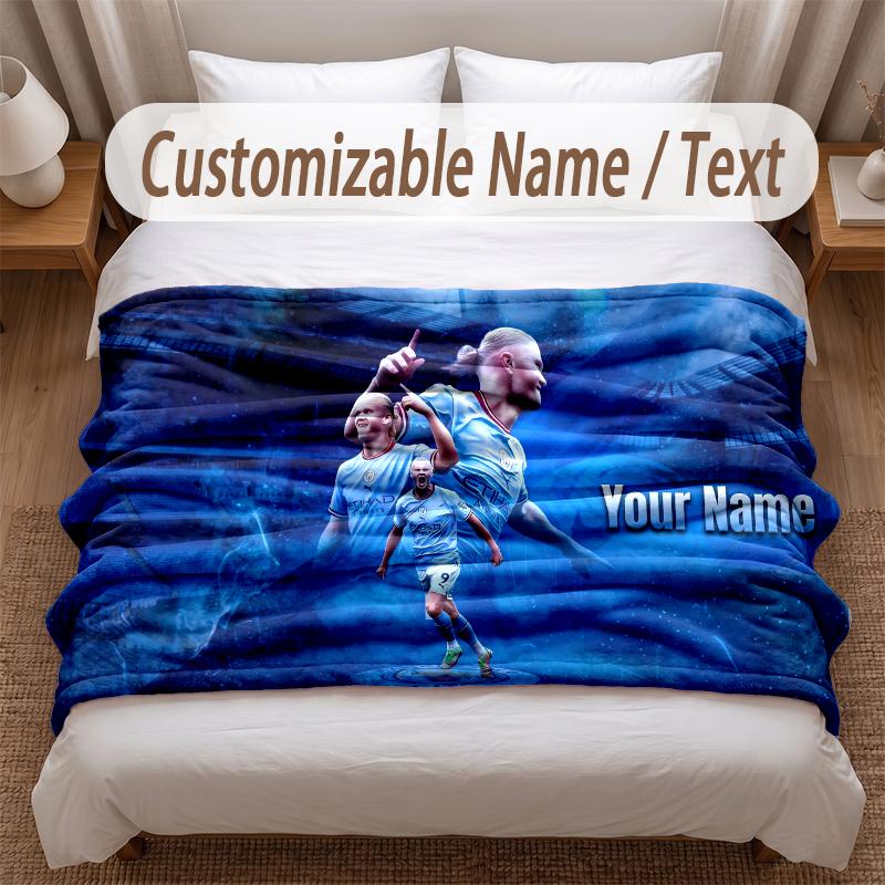 Erling Haaland Printed Flannel Blanket Custom Name Text Soft Warm Throw For Bedroom Holiday Gift