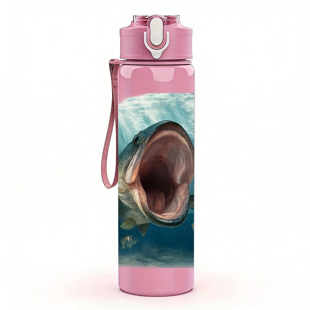 1PC Shark Open Mouth Ocean Scene 750ml Color Plastic Sports Water Bottle Leakproof Flip Straw Lid For Sports Office Home Use