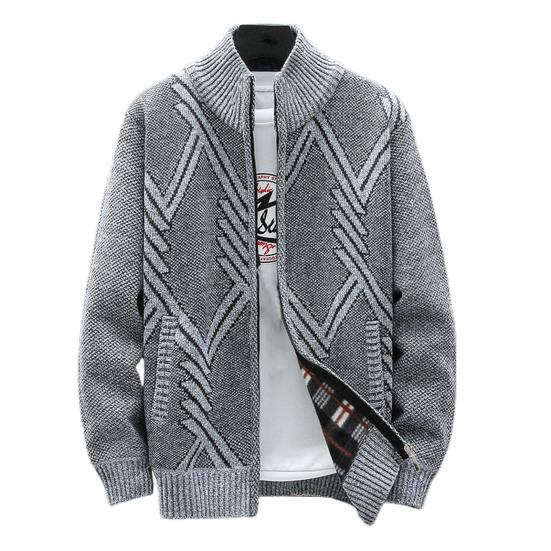 Вязаный кардиган с длинным рукавом для мужчин осенне-зимний с геометрическим узором воротником-стойкой свитер-пальто верхняя одежда XL 2490₽